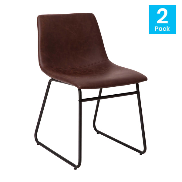 Dark Brown LeatherSoft/Black Frame |#| 18 Inch Indoor Dining Table Chairs, Dark Brown LeatherSoft/Black Frame-Set of 2