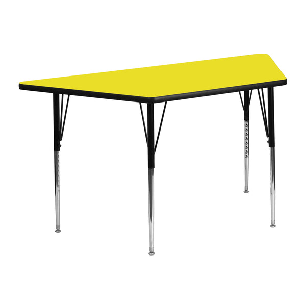 Yellow |#| 22.5inchW x 45inchL Trapezoid Yellow HP Laminate Adjustable Leg Activity Table