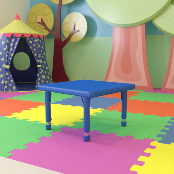 Blue |#| 24inch Square Blue Plastic Height Adjustable Activity Table