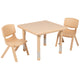 Natural |#| 24inch Square Natural Plastic Height Adjustable Activity Table Set with 2 Chairs