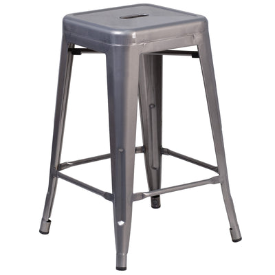 24'' High Backless Metal Indoor Counter Height Stool with Square Seat - View 1