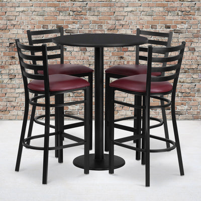 30'' Round Laminate Table Set with Round Base and 4 Ladder Back Metal Barstools - View 2