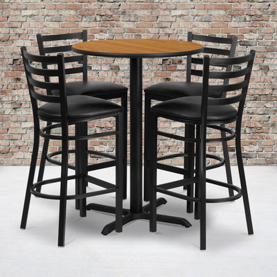 30'' Round Laminate Table Set with X-Base and 4 Ladder Back Metal Barstools - View 2