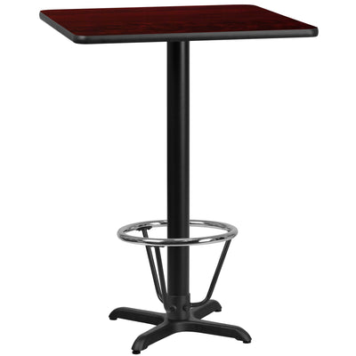 30'' Square Laminate Table Top with 22'' x 22'' Bar Height Table Base and Foot Ring - View 1