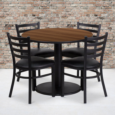 36'' Round Laminate Table Set with Round Base and 4 Ladder Back Metal Chairs - View 2