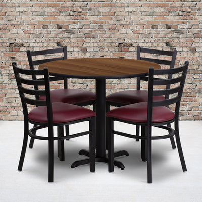 36'' Round Laminate Table Set with X-Base and 4 Ladder Back Metal Chairs - View 2
