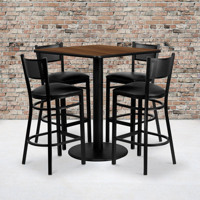 36'' Square Laminate Table Set with 4 Grid Back Metal Barstools - View 2