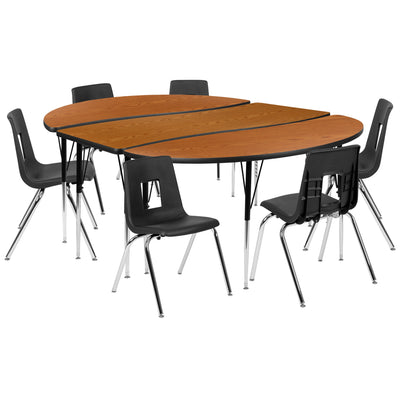 86" Oval Wave Flexible Laminate Activity Table Set with 18" Student Stack Chairs - View 1