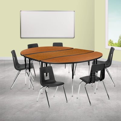 86" Oval Wave Flexible Laminate Activity Table Set with 18" Student Stack Chairs - View 2