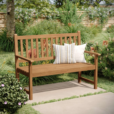 Adele Commercial Grade Indoor/Outdoor Patio Acacia Wood Bench, 2-Person Slatted Seat Loveseat for Park, Garden, Yard, Porch - View 2