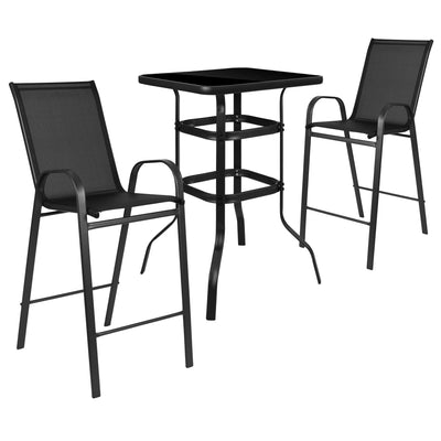 Brazos Outdoor Dining Set - 2-Person Bistro Set - Outdoor Glass Bar Table with All-Weather Patio Stools - View 1