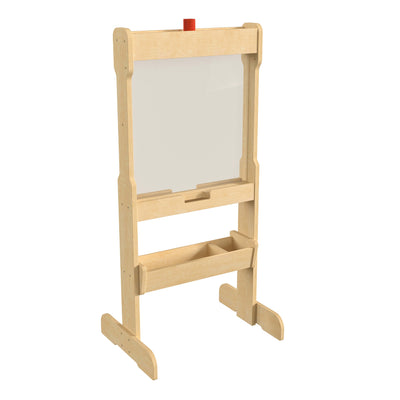 Bright Beginnings Commercial Grade Double Sided Wooden Free-Standing STEAM Easel with Storage Tray, Acrylic Paint Window - Holds Two Accessory Panels