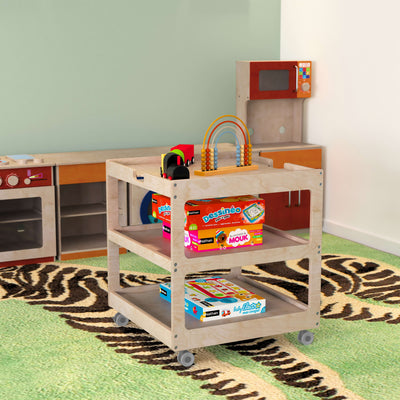 Bright Beginnings Commercial Grade Square Space Saving Wooden Mobile Classroom Storage Cart, Locking Caster Wheels, Kid Friendly Design - View 2