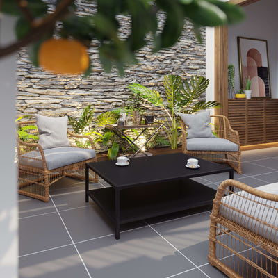 Brock Outdoor 2 Tier Patio Coffee Table Commercial Grade Coffee Table for Deck, Porch, or Poolside - Steel Square Leg Frame - View 2