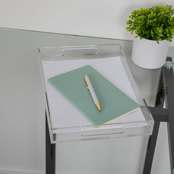 Acrylic Desktop Letter Tray Organizer with Handles and Anti-Slip Feet-Clear