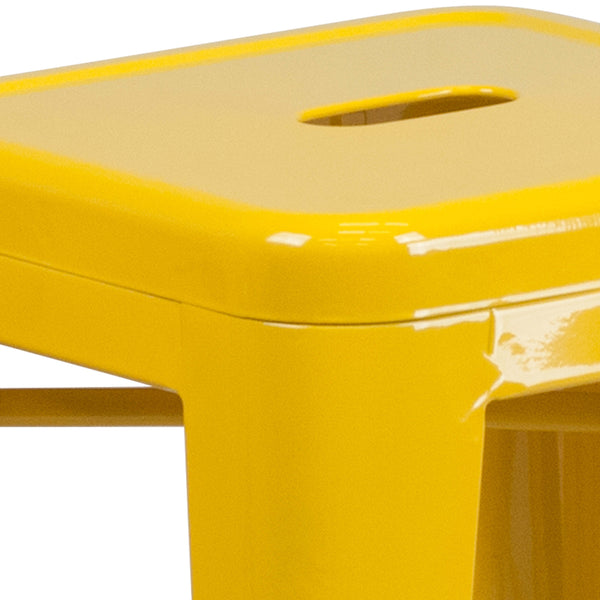 Yellow |#| Commercial Grade 24inchH Backless Yellow Metal Indoor-Outdoor Counter Height Stool