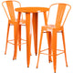 Orange |#| 24inch Round Orange Metal Indoor-Outdoor Bar Table Set with 2 Cafe Stools