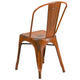 Orange |#| Distressed Orange Metal Indoor-Outdoor Stackable Chair - Kitchen Furniture