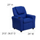 Blue Vinyl |#| Contemporary Blue Vinyl Kids Recliner with Cup Holder and Headrest