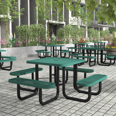 Creekside Outdoor Picnic Table with Commercial Grade Heavy Gauge Expanded Metal Mesh Top and Seats and Steel Frame