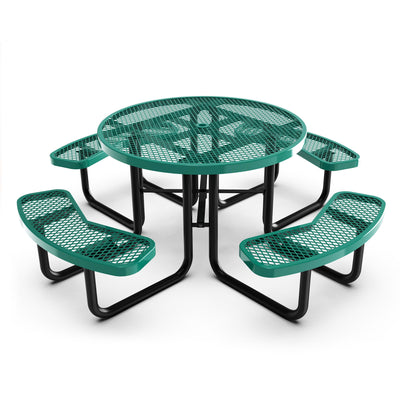 Creekside Outdoor Picnic Table with Commercial Heavy Gauge Expanded Metal Mesh Seats and Top with Umbrella Hole, Steel Frame, Ground Anchors