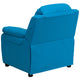 Turquoise Vinyl |#| Deluxe Padded Contemporary Turquoise Vinyl Kids Recliner with Storage Arms