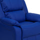 Blue Vinyl |#| Deluxe Padded Contemporary Blue Vinyl Kids Recliner with Storage Arms