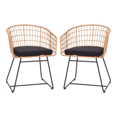 Devon Set of 2 Indoor/Outdoor Patio Boho Club Chairs, Rope with PE Wicker Rattan, Cushions and Sled Base - View 1