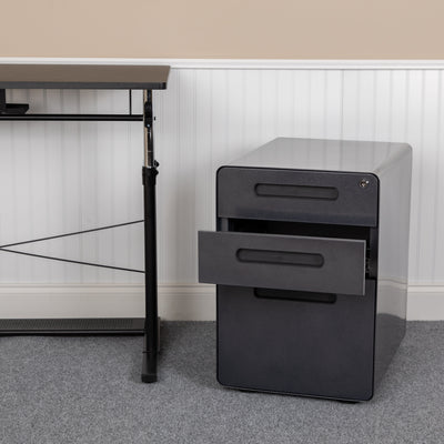 Ergonomic 3-Drawer Mobile Locking Filing Cabinet with Anti-Tilt Mechanism and Hanging Drawer for Legal & Letter Files