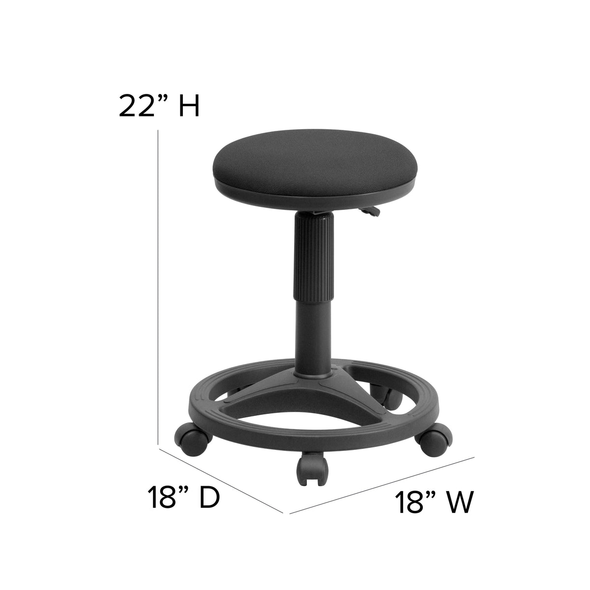 Black Backless Ergonomic Padded Stool with Foot Ring - Medical Stools