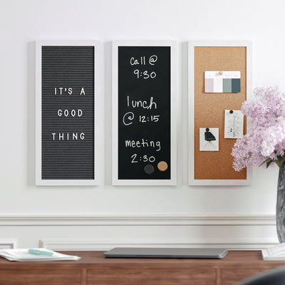 Everette Cork Board, Chalk Board, Letter Board Set with Included Push Pins, Magnets, Liquid Chalk, Letters, Woodgrain Frame