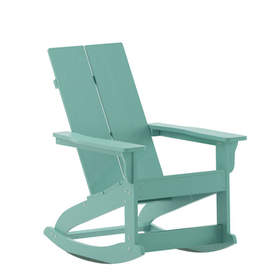 Finn Modern Commercial Grade All-Weather 2-Slat Poly Resin Wood Rocking Adirondack Chair with Rust Resistant Stainless Steel Hardware