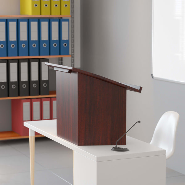 Foldable Tabletop Lectern in Mahogany - Slanted Top with Ledge