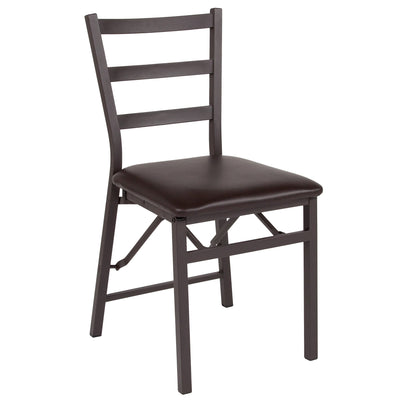 Folding Ladder Back Metal Chair with Vinyl Seat - View 1