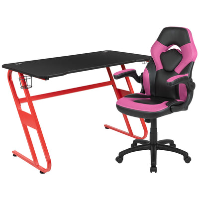 Gaming Desk and Racing Chair Set with Cup Holder and Headphone Hook