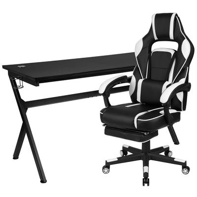 Gaming Desk with Cup Holder/Headphone Hook/Removable Mousepad Top & Reclining Back/Arms Gaming Chair with Footrest - View 1