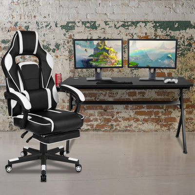 Gaming Desk with Cup Holder/Headphone Hook/Removable Mousepad Top & Reclining Back/Arms Gaming Chair with Footrest - View 2