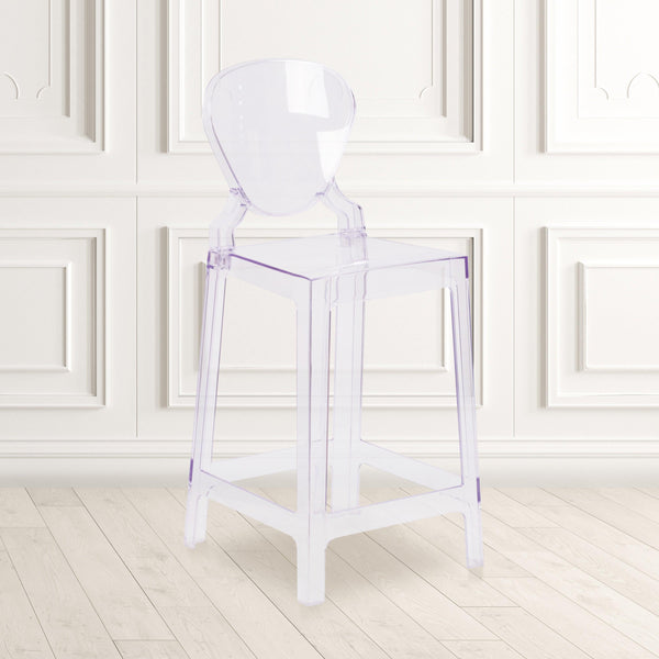 Ghost Counter Stool with Tear Back in Transparent Crystal - Wedding Chairs