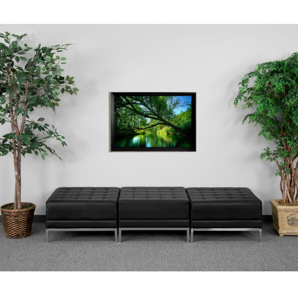 Black |#| Black LeatherSoft Backless Three Seat Bench w/Integrated Stainless Steel Legs