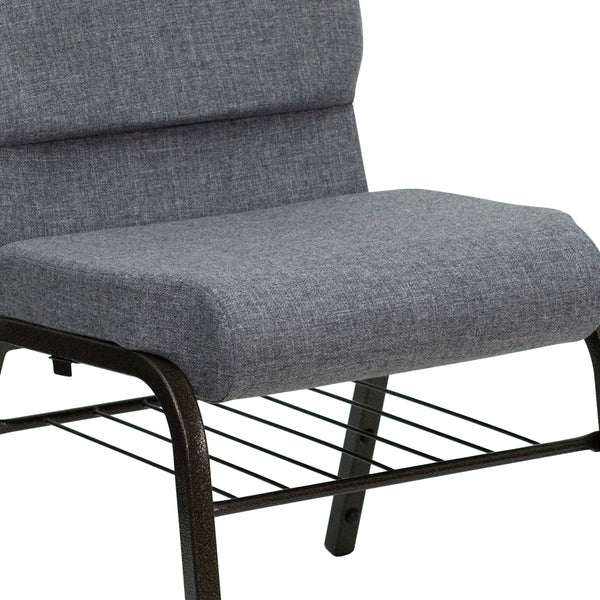 Gray Fabric/Gold Vein Frame |#| 18.5inchW Church Chair in Gray Fabric with Book Rack - Gold Vein Frame