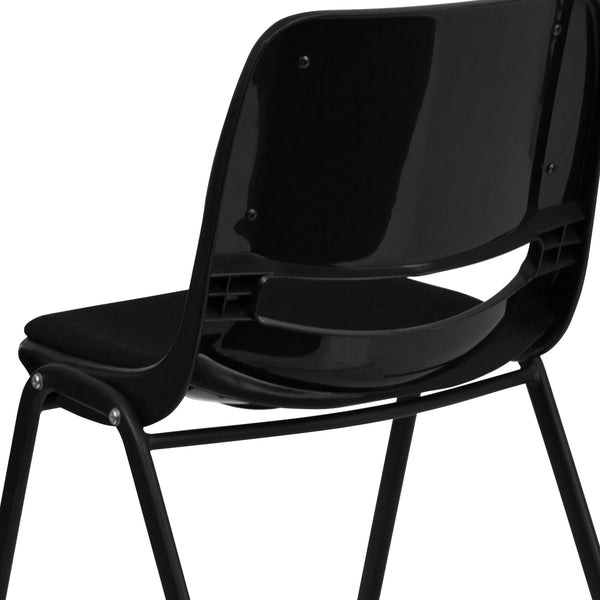 880 lb. Capacity Black Ergonomic Shell Stack Chair with Padded Seat and Back