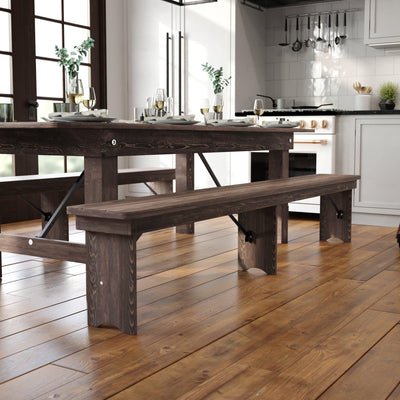 HERCULES Series 8' x 12'' Solid Pine Folding Farm Bench with 3 Legs - View 2