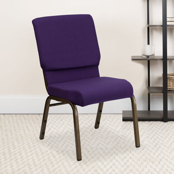 Stacking Auditorium Chair with 19inch Seat - Royal Purple Fabric/Gold Vein Frame