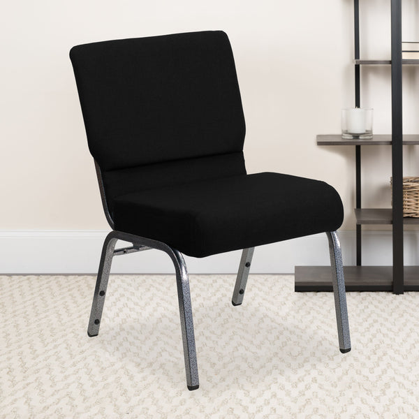 Stacking Auditorium Chair with 21inch Seat - Black Fabric/Silver Vein Frame