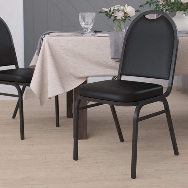 Black Vinyl/Black Frame |#| Commercial Dome Back Stacking Banquet Chair - Black Vinyl/Black Frame