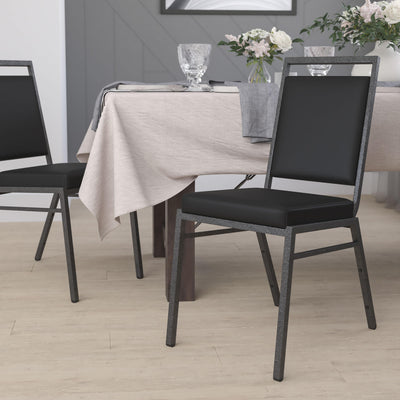 HERCULES Series Square Back Stacking Banquet Chair with Silvervein Frame - View 2