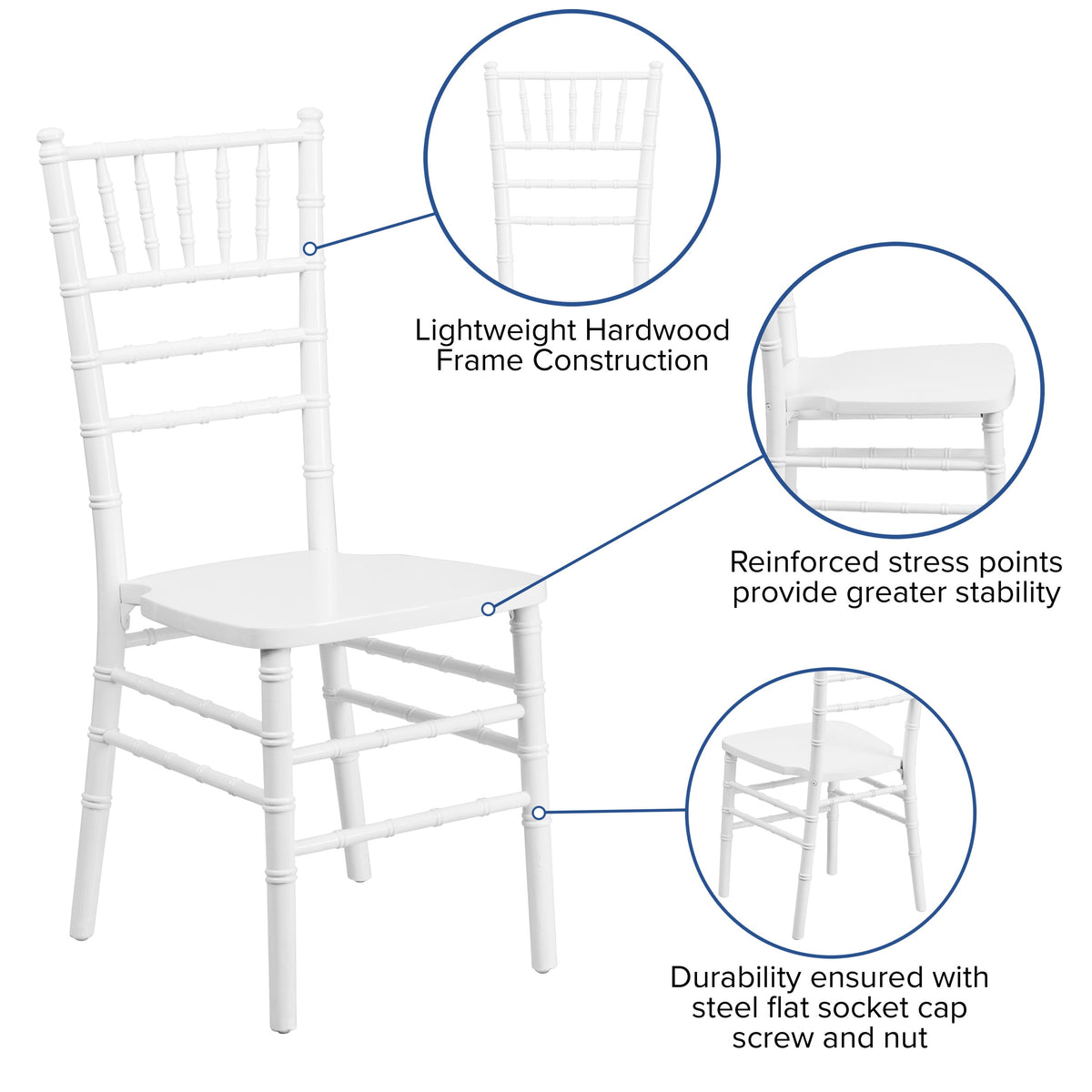 White |#| 1100lb. Capacity White Wood Stackable Chiavari Event Chair