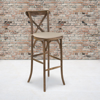 HERCULES Series Wood Cross Back Barstool with Cushion - View 2