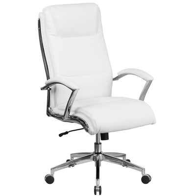 High Back Designer Smooth Upholstered Executive Swivel Office Chair with Chrome Base and Arms - View 1