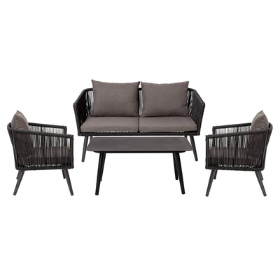 Kierra All-Weather 4-Piece Woven Conversation Set with Zippered Removable Cushions & Metal Coffee Table - View 1